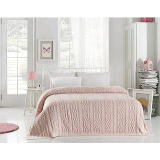 Homemania Svetloružová prikrývka cez posteľ Knit, 220 x 240 cm, značky Homemania
