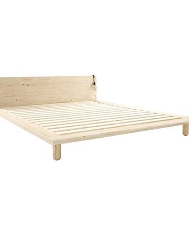 Dvojlôžková posteľ z masívneho dreva s lampami Karup Design Peek, 140 x 200 cm